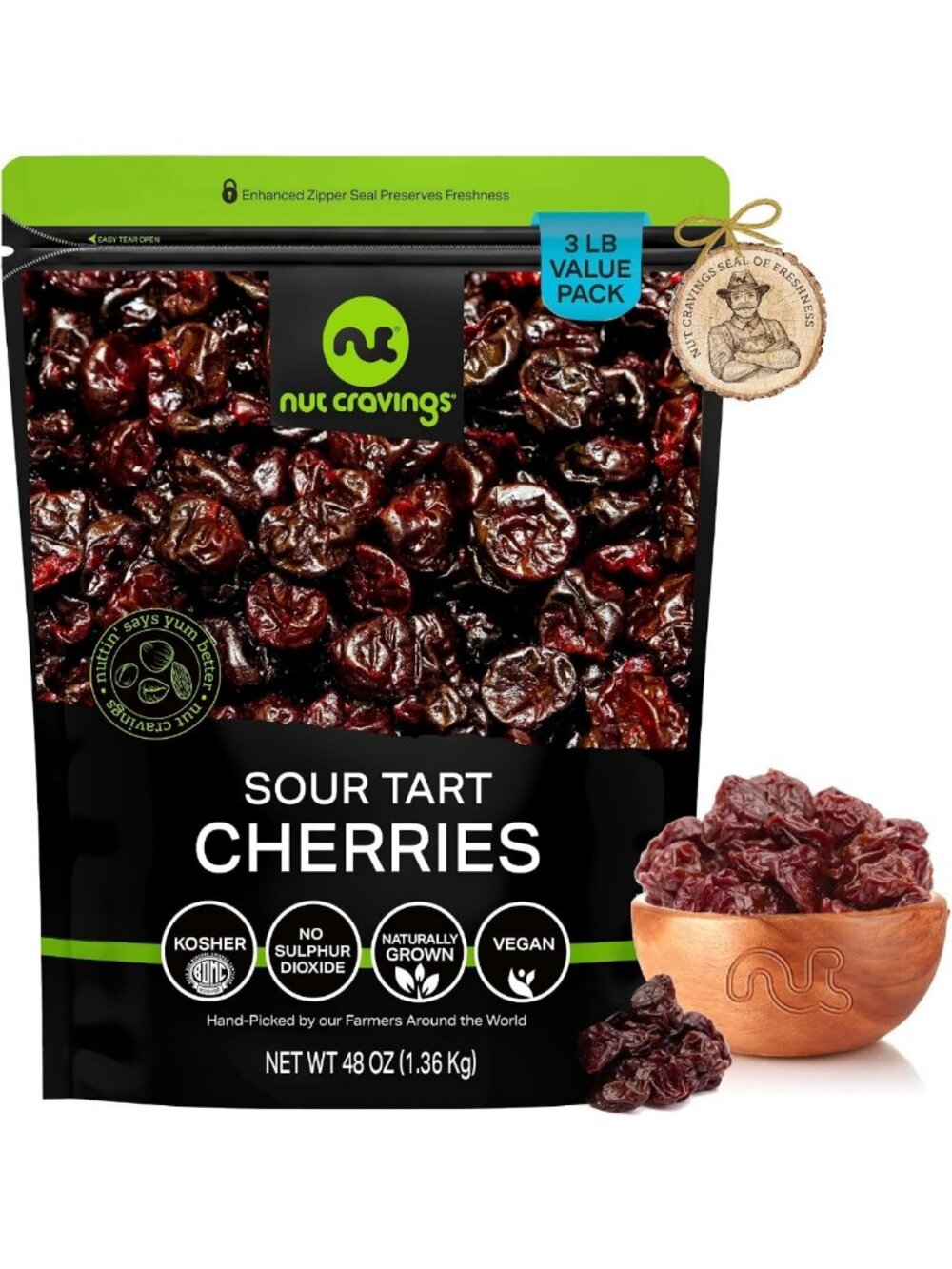 Dried Sour Tart Cherries - 48oz Lightly Sweetened Snack, Healthy Treat
